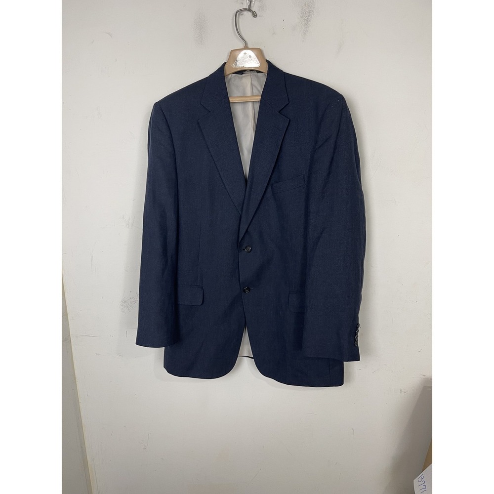 Jos A Bank Mens 42L Linen Wool Blend 2‎ Button Sport Coat Blazer Navy Blue